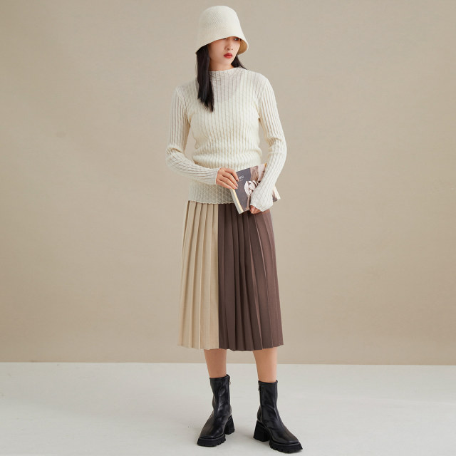PUKKA pleated colorblock casual skirt