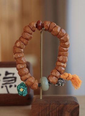 原创设计猴头无相大肠手链搭配和田玉墩子菱镁矿随形提溜三七银