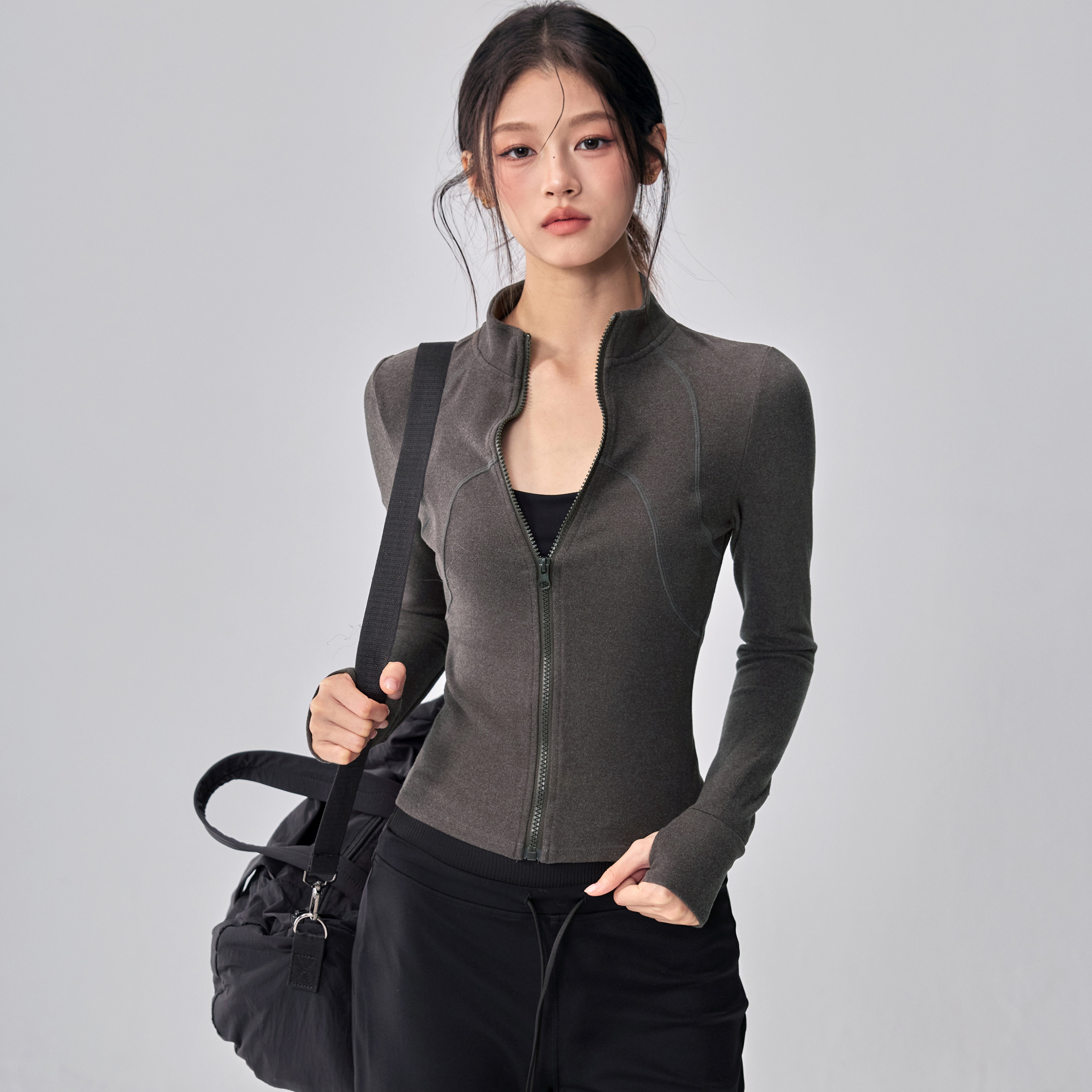 健身女孩德绒立领瑜伽服外套秋冬显瘦普拉提跑步长袖修身运动上衣,淘宝优惠券,粉丝福利购,淘宝优惠卷