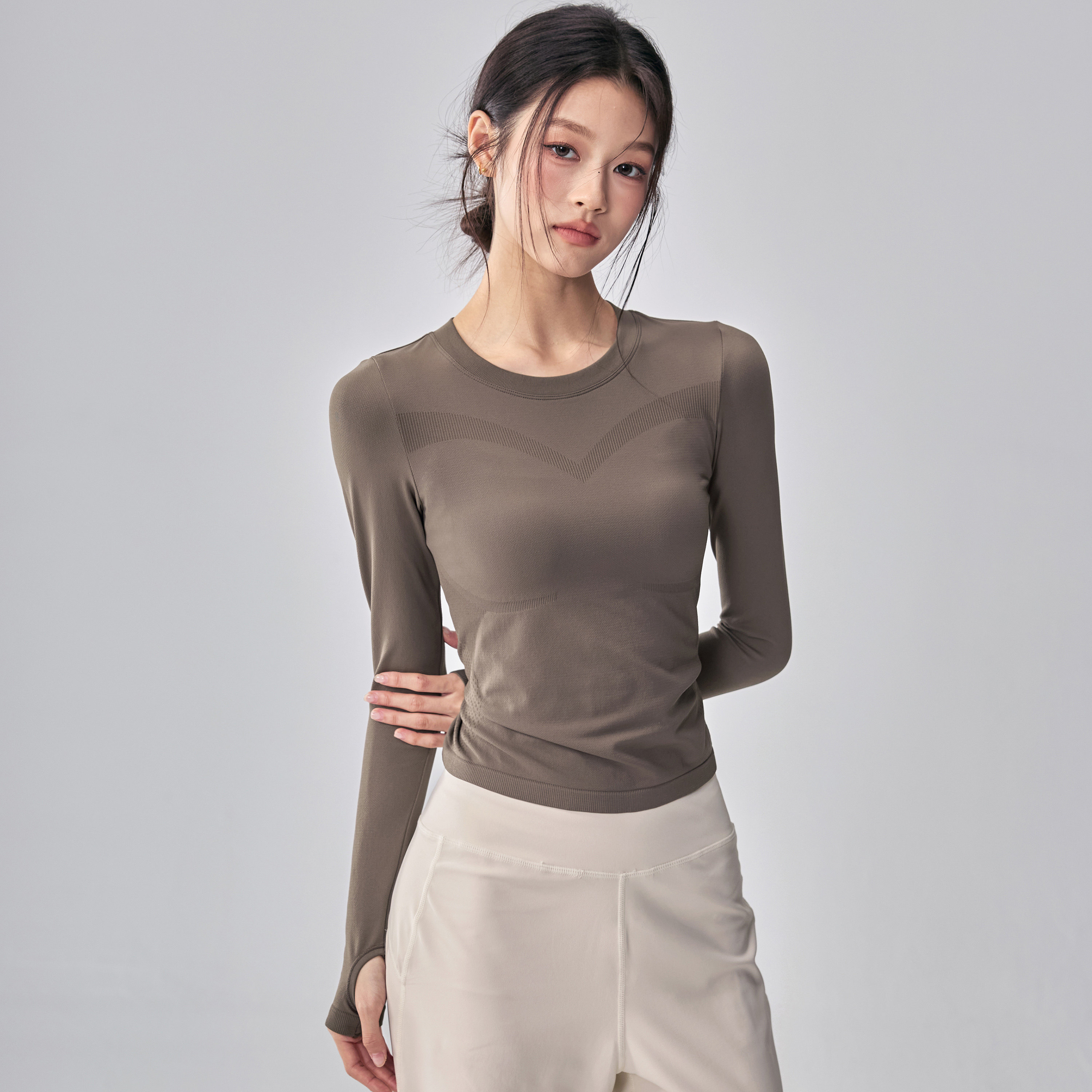 健身女孩速干瑜伽服长袖高弹无缝跑步普拉提训练修身显瘦运动上衣,淘宝优惠券,粉丝福利购,淘宝优惠卷