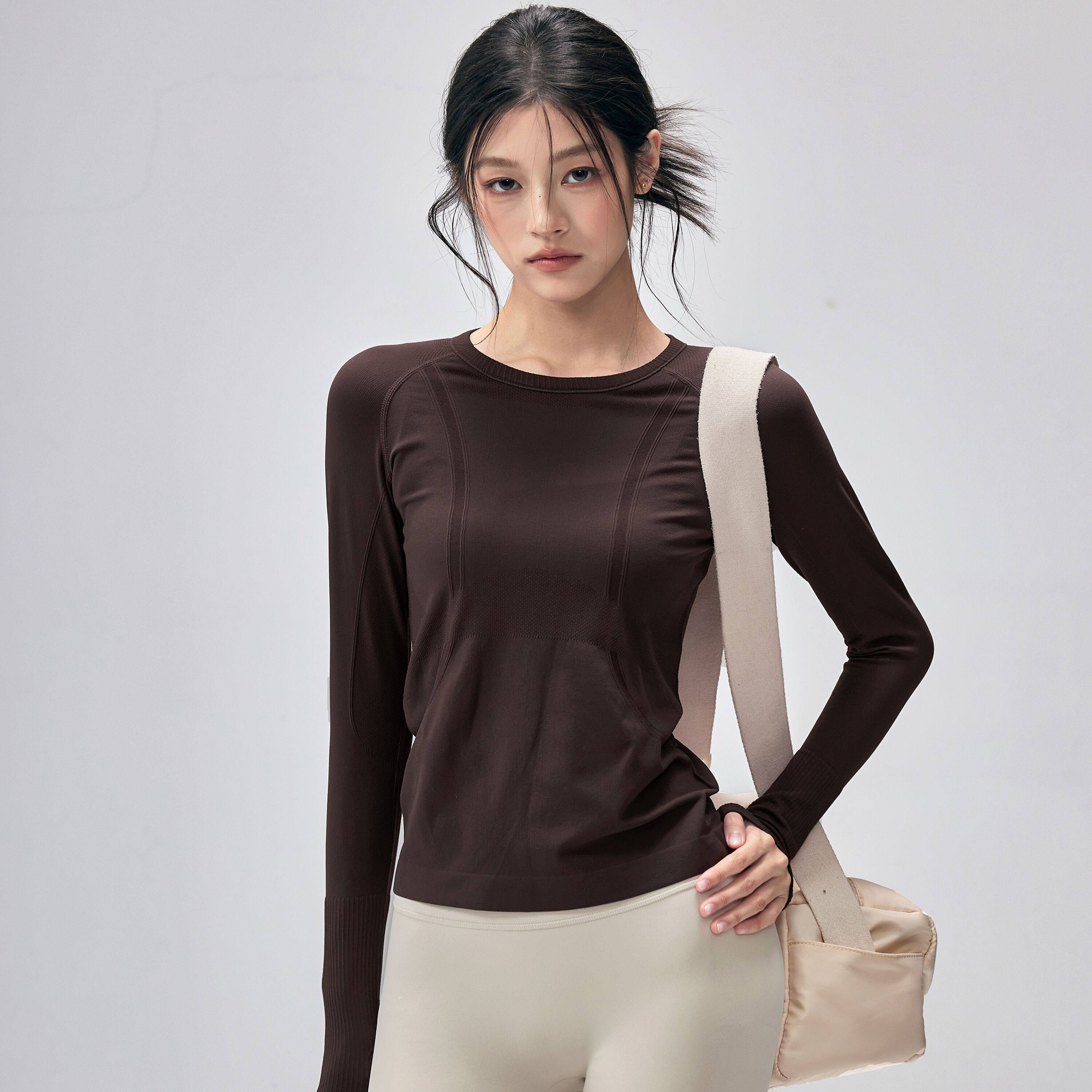 健身女孩圆领速干瑜伽服新高弹跑步运动长袖专业普拉提训练上衣秋,淘宝优惠券,粉丝福利购,淘宝优惠卷