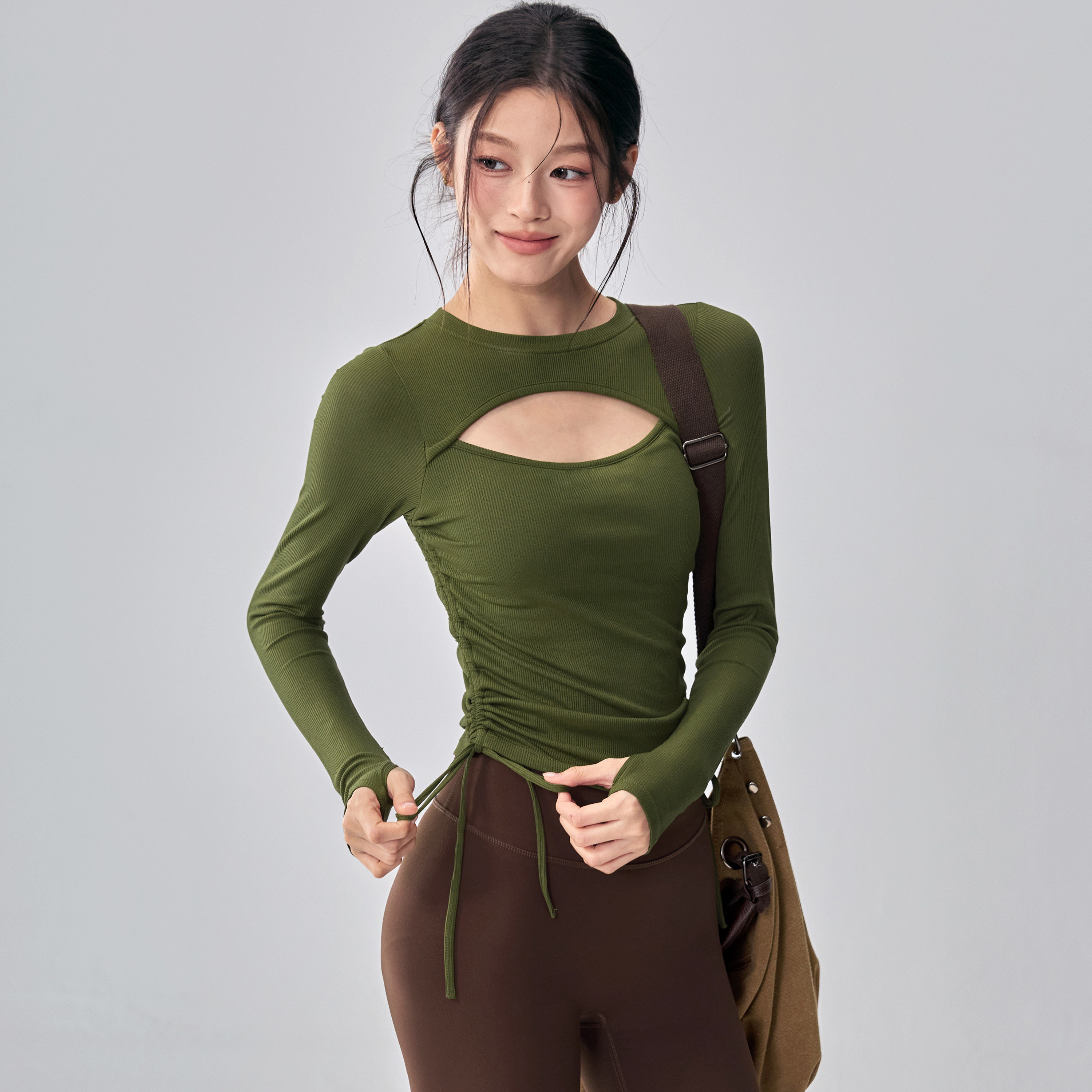 健身女孩带胸垫瑜伽服长袖紧身普拉提训练套装绝美运动上衣秋冬新,淘宝优惠券,粉丝福利购,淘宝优惠卷