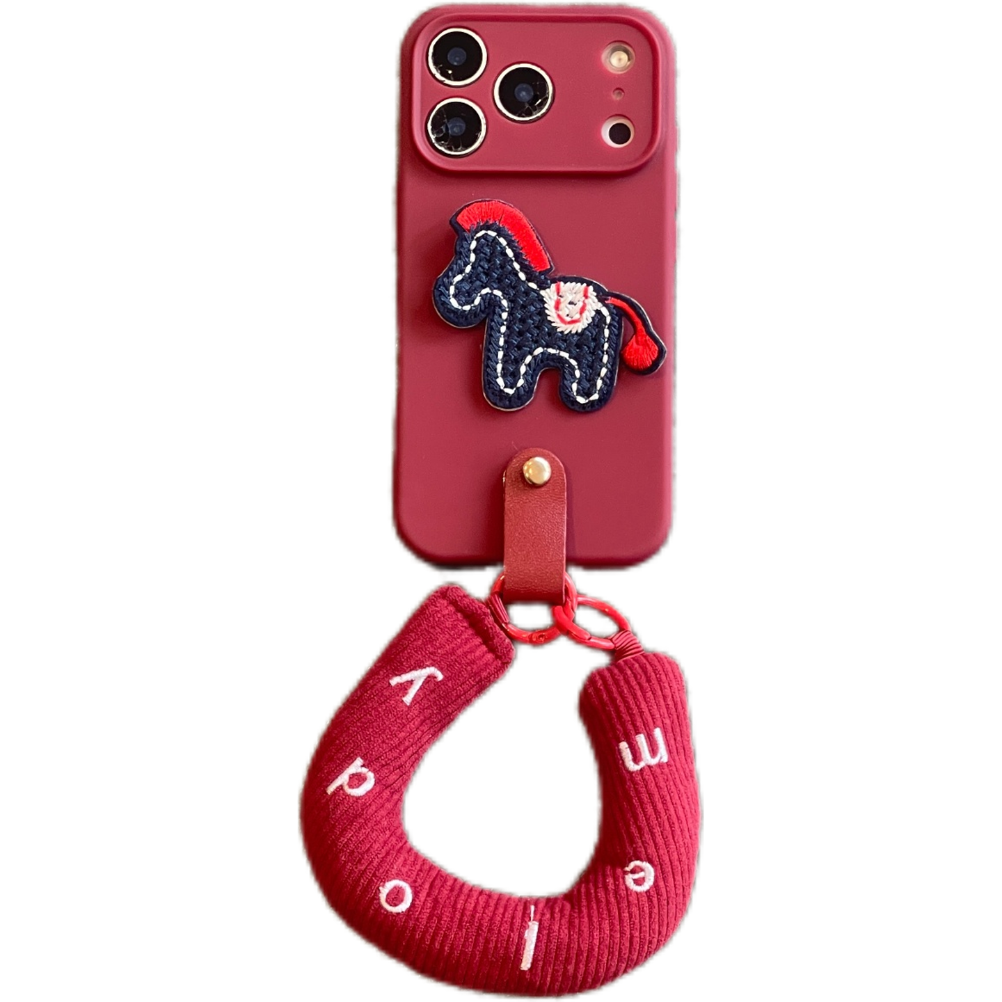 新年酒红色喜庆刺绣小马充棉手腕带适用iphone17手机壳15pro斜挎绳背包式苹果16promax新款13高级14手拎腕带,淘宝优惠券,粉丝福利购,淘宝优惠卷