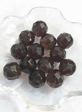 天然茶水晶茶晶浅色烟晶64切面圆珠手工散珠配件单珠