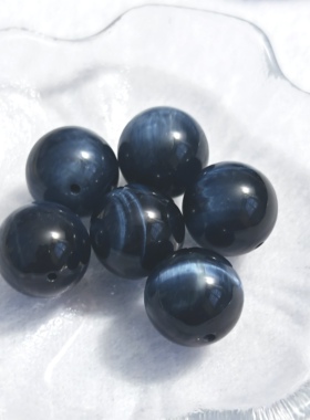天然蓝虎眼石8mm-20mm圆珠木变石手工散珠配件单珠