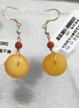 禧芙蓉XFOROS925银镀14K金红玛瑙蜜蜡国潮平安扣国潮风耳环耳钉