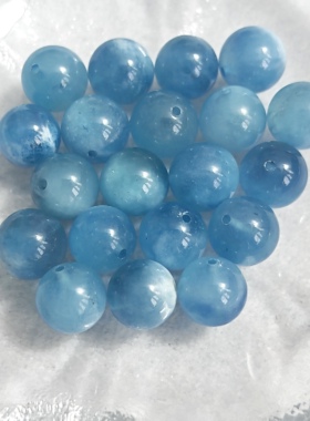 天然冰透蓝天白云海蓝宝9mm-10mm圆珠手链项链手工DIY单珠配件