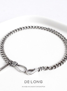 复古方牌纯银饰品手链