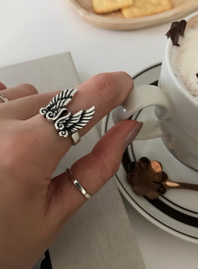 天使翅膀开口朋克风小众戒指