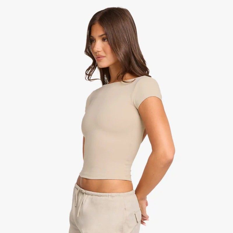 舒适简约款瑜伽上衣女含胸垫大露背裸感短袖高弹速干运动健身T恤,淘宝优惠券,粉丝福利购,淘宝优惠卷