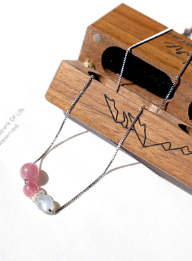 海蓝宝项链天然黑曜石纯银锁骨链