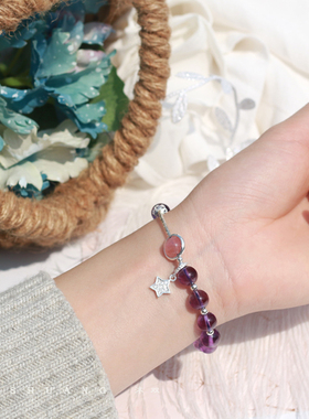 紫水晶手串乌拉圭纯银手链显白