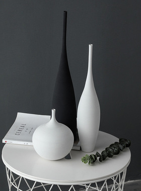 贝汉美侘寂风手工拉丝大花瓶陶瓷家居样板房艺术感装饰品摆件