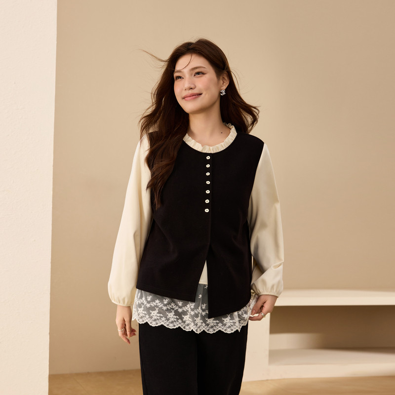 【可露丽风拼接衬衫】纤莉秀大码女装减龄设计感上衣胖mm冬装新款,淘宝优惠券,粉丝福利购,淘宝优惠卷