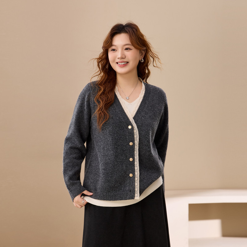 【温柔风别致花边毛衣】纤莉秀大码女装时尚气质上衣胖mm冬装新款,淘宝优惠券,粉丝福利购,淘宝优惠卷