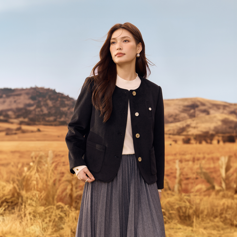 【韩系百搭圆领棉服】纤莉秀大码女装洋气时髦外套胖mm2025冬新款 - 图0