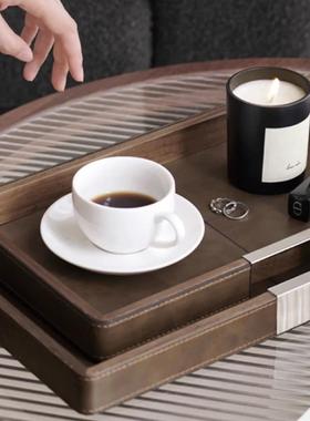 现代轻奢样板房客厅茶几桌面实木托盘香薰蜡烛首饰组合装饰摆件