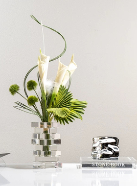 现代酒店售楼部样板房餐桌客厅洽谈桌托盘仿真花艺时钟组合摆件