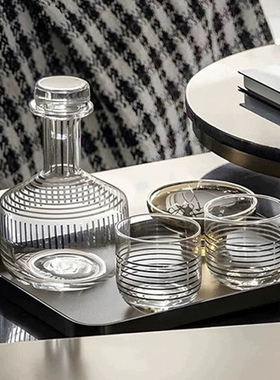 现代轻奢样板房客厅茶几售楼处洽谈酒具托盘金属摆件组合装饰摆件