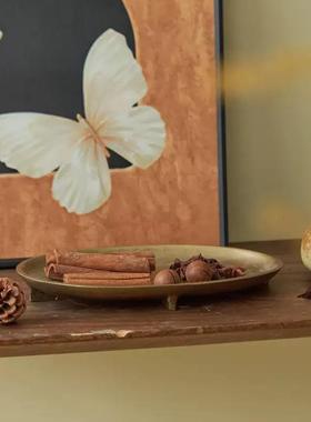 现代中古侘寂风样板房售楼处茶桌茶几金属果盘香料组合装饰摆件