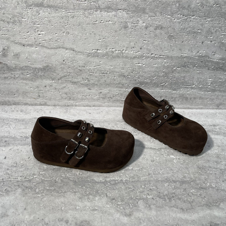 女鞋2025秋季新款真皮牛反绒一字带铆钉内增高浅口厚底玛丽珍鞋女,淘宝优惠券,粉丝福利购,淘宝优惠卷