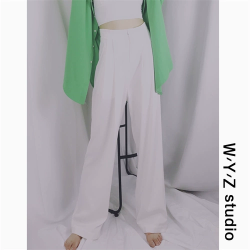 Белые модные штаны, костюм, яркий броский стиль, высокая талия, в корейском стиле