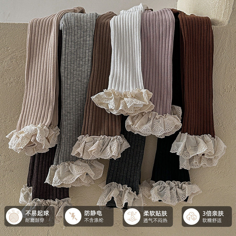 儿童打底裤秋季花边九分裤新款纯棉素色宝宝女童超好看韩系裤子,淘宝优惠券,粉丝福利购,淘宝优惠卷