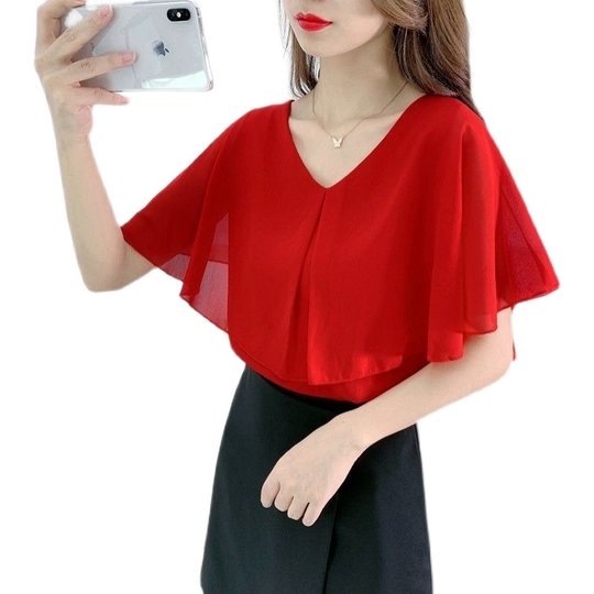 Новая весенне-летняя женская толстая шифоновая рубашка больших размеров, корейская версия, свободная и утягивающая, прикрывающая живот, и модная материнская рубашка