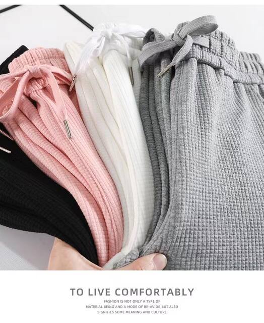 Waffle Pants ແມ່ຍິງ Loose ຂະຫນາດໃຫຍ່ ກາງເກງ Straight Pants 2023 New American Sports Pants Heavy Casual Pants