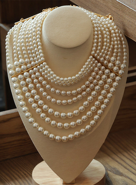 欧美琉璃珍珠女多层项链法式