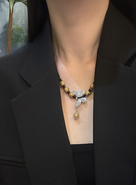 新中式～陶瓷串珠项链女小众设计禅意民族风锁骨链配饰2024年新款