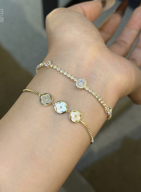 超美！几何微镶轻奢手链ins小众设计高级感手饰气质精致手环2024