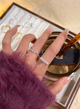 女s925银锆石仿珍珠ins风戒指