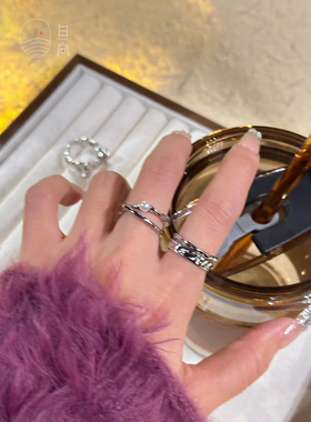 冷淡风铜戒指女不规则交叉两件套