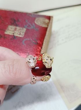 豹子戒指女满钻银色小众开口可调节潮流复古大气镶嵌设计感