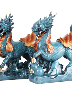 彩铜麒麟摆件精工雕刻火麒麟铜像