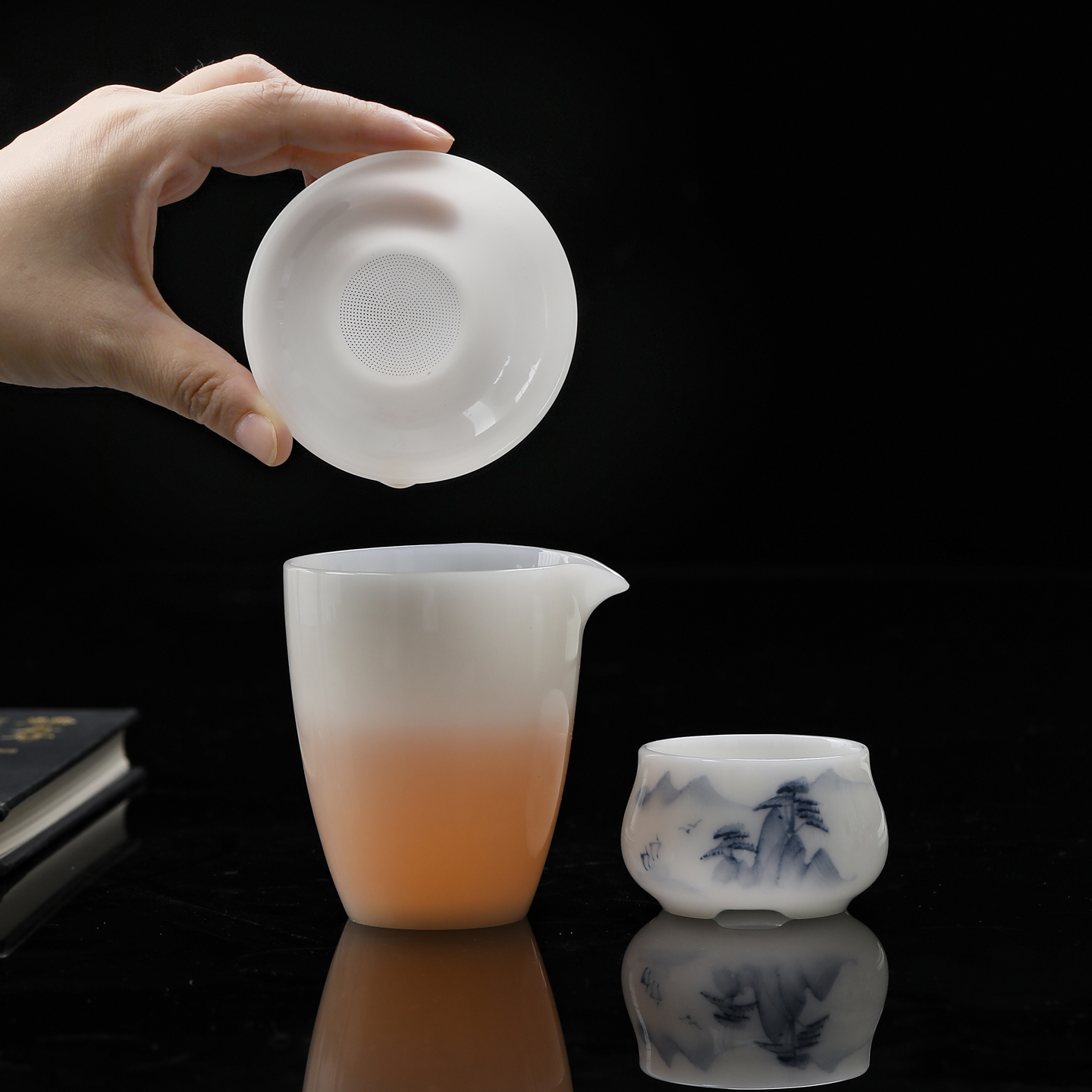 釉下彩手绘青花荷韵茶漏茶滤冰种玉瓷茶叶过滤器滤网全瓷一体茶隔 - 图2