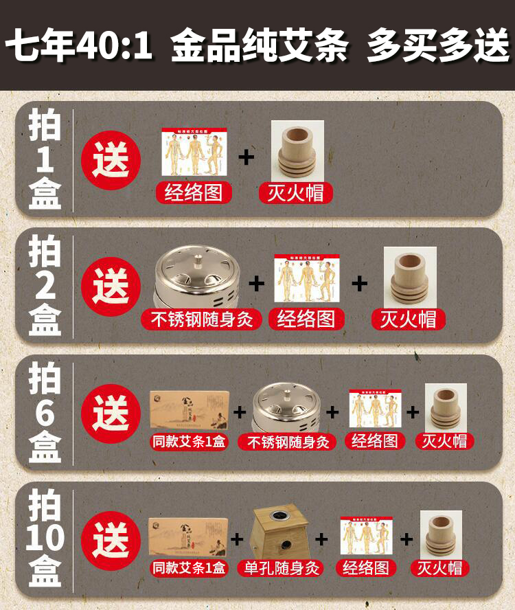 七年陈金品艾条40:1南阳艾柱条蕲艾艾草熏黄金消毒艾灸棒纯艾灸条 - 图0