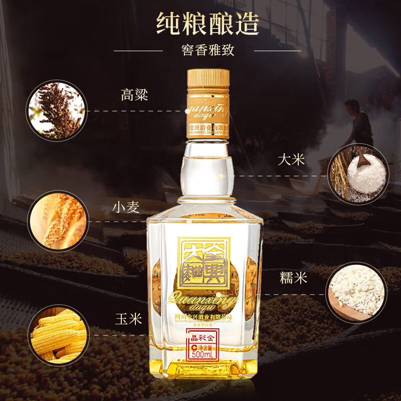 全兴大曲晶彩金浓香型白酒52度纯粮固态发酵老八大名酒节庆送礼  浓实拍商品图