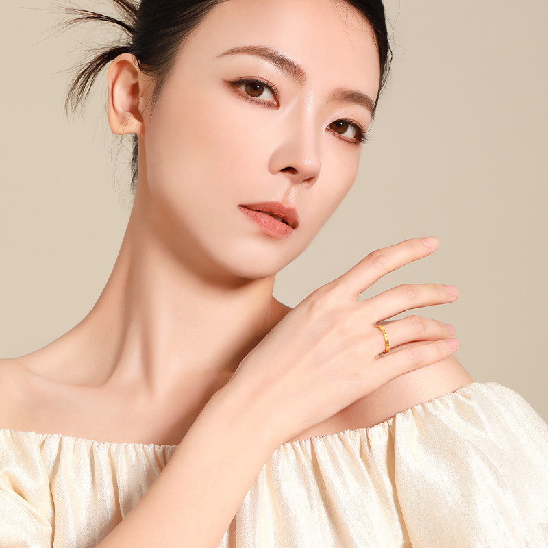 Crushed Ice Pure Gold Ring Ring for Women, Hand Accessory, Holiday Gift for Girls