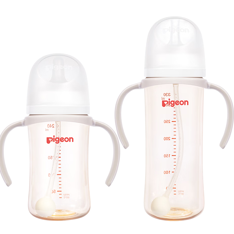 Pigeon贝亲婴儿PPSU自然离乳重力球吸管把手奶瓶240/330ml6-12月+ - 图0
