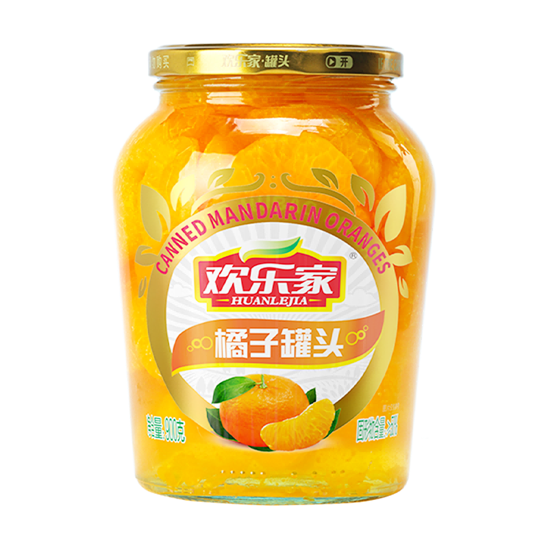 欢乐家糖水橘子罐头900g*1箱休闲零食 泡沫礼盒装