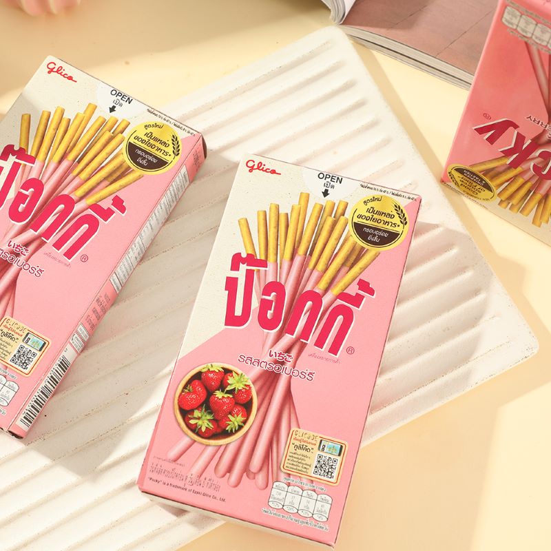 Pocky/百奇草莓味涂层饼干43g*3格力高趣味零食休闲饼干下午茶 - 图0