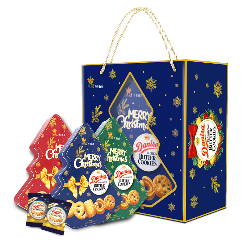 皇冠丹麦曲奇盒进口饼干圣诞礼盒132g*3曲奇饼干礼盒