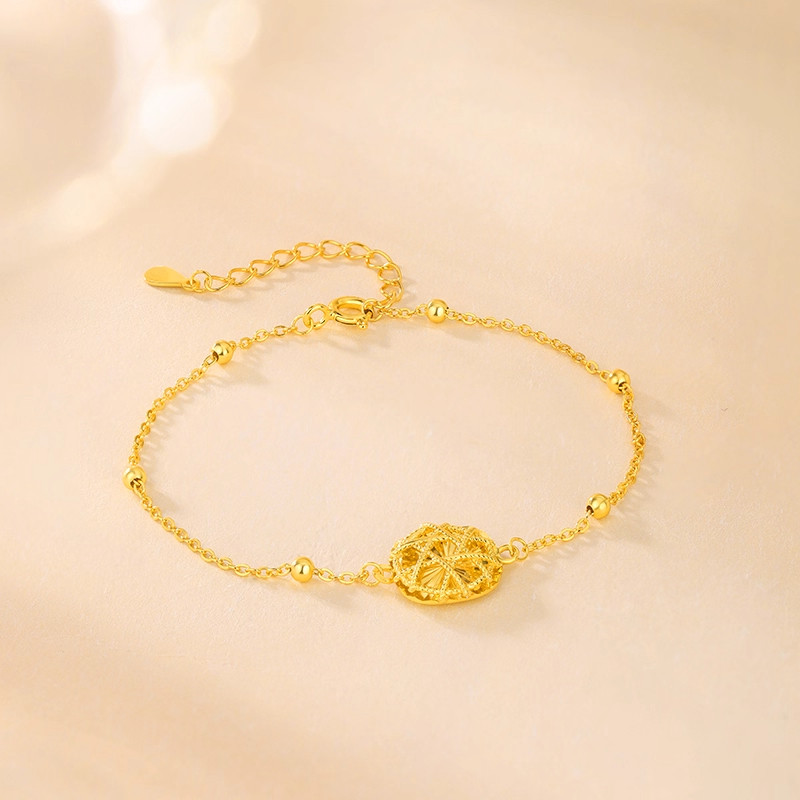 S925银花丝方糖手链女款纯银转运珠金色手饰情人节礼物,淘宝优惠券,粉丝福利购,淘宝优惠卷