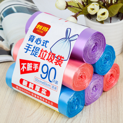 利得大垃圾袋手提背心加厚厨房家用中号钢袋50*60*90只双面17丝