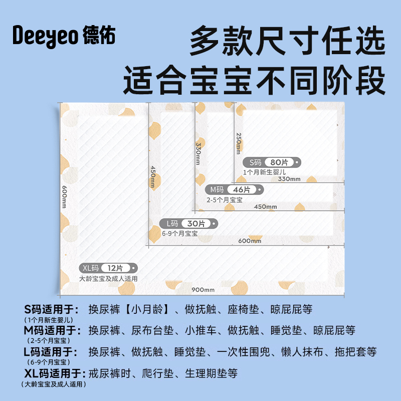 【下拉领补贴】德佑金装隔尿垫婴幼儿一次性防水尿垫透气全尺