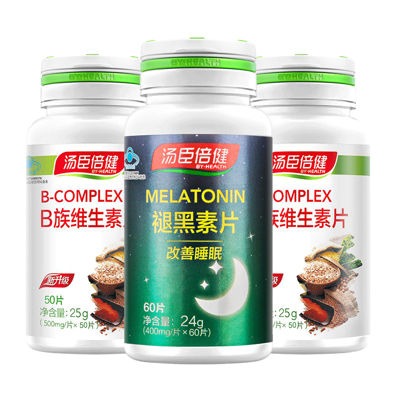 天猫超市汤臣倍健褪黑素60片搭维生素B族辅助睡眠安瓶助眠改善失 眠B1B2B60