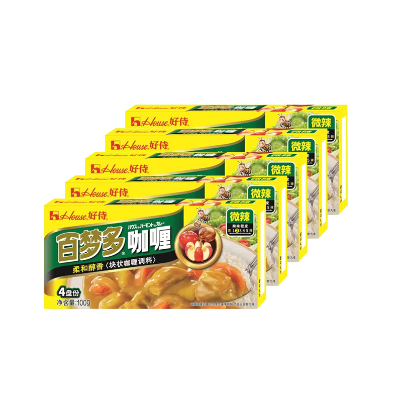 好侍百梦多咖喱咖喱块微辣100g*5盒house块状咖喱调味料佐料调料 - 图0