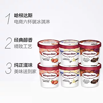 哈根达斯冰激凌香草草莓巧克力81g*6杯礼盒[30元优惠券]-寻折猪